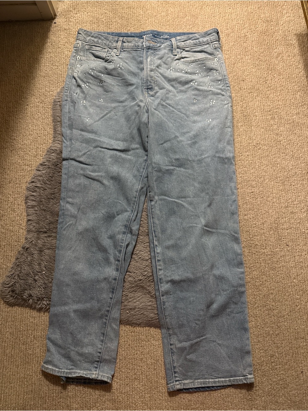 Old Navy Light Blue Straight-Leg Jeans with Subtle Stud Accents
